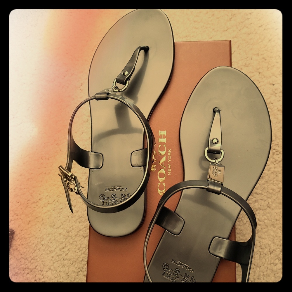 Coach plato shiny opaque jelly sandals.